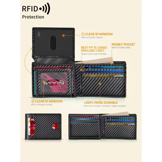 Carbon Fiber Minimalist Ultra-thin Trifold Wallet RFID Men's Wallet with ID Window and 13 Card Slots Coin Purse Card Holder Carbon Fiber Minimalist Ultra-thin Trifold Wallet RFID Men's Wallet with ID Window and 13 Card Slots Coin Purse Card Holder