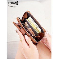 New Women's Wallet Retro Trifold RFID Short Wallet Fashion Large Capacity Buckle Zipper Coin Women's Coin Purse Card Holder