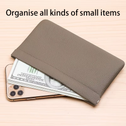 Self-closing first-layer genuine cowhide long wallet passport driver's license document holder data cable cosmetic bag storage