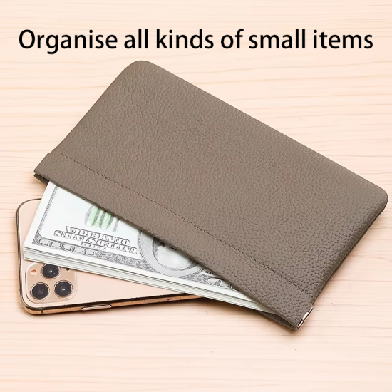 Self-closing first-layer genuine cowhide long wallet passport driver's license document holder data cable cosmetic bag storage Self-closing first-layer genuine cowhide long wallet passport driver's license document holder data cable cosmetic bag storage