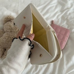 Women Fashion Small Zipper Wallet with Coin Purse PU Leather Plaid Purses Ladies Cute Mini Korean Version Small Card Pack New In