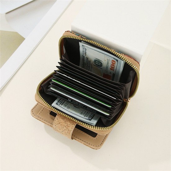 ISKYBOB Vintage Printed Cork Short Wallet for Men Women Wood Grain Multi-functional Card Holder Portable Zipper Coin Purses ISKYBOB Vintage Printed Cork Short Wallet for Men Women Wood Grain Multi-functional Card Holder Portable Zipper Coin Purses