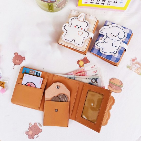Cute Bear Women Wallet Money Bag Short Coin Purse Female Student Cartoon Card Holder Leather Card Bag Three Fold Wallet Clutch Cute Bear Women Wallet Money Bag Short Coin Purse Female Student Cartoon Card Holder Leather Card Bag Three Fold Wallet Clutch