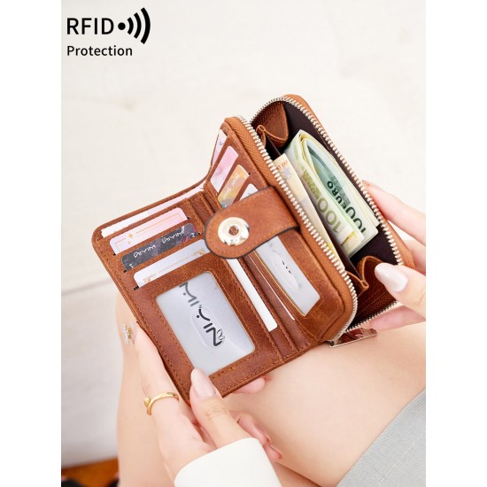 New Women's Wallet Retro Trifold RFID Short Wallet Fashion Large Capacity Buckle Zipper Coin Women's Coin Purse Card Holder New Women's Wallet Retro Trifold RFID Short Wallet Fashion Large Capacity Buckle Zipper Coin Women's Coin Purse Card Holder