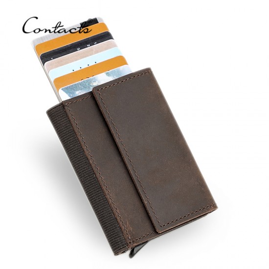CONTACT'S Crazy Horse Leather Card Holder Wallet Men Automatic Pop Up ID Card Case Small Coin Purse RFID Blocking Male Wallets CONTACT'S Crazy Horse Leather Card Holder Wallet Men Automatic Pop Up ID Card Case Small Coin Purse RFID Blocking Male Wallets