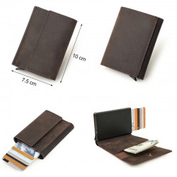 CONTACT'S Crazy Horse Leather Card Holder Wallet Men Automatic Pop Up ID Card Case Small Coin Purse RFID Blocking Male Wallets