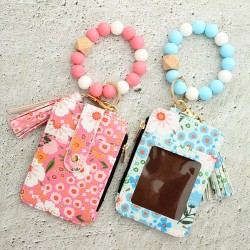 Document bag Silicone bracelet floral fold edge card bag printed leather wallet Key chain wristband wallet, key chain wallet A-D