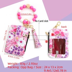 Document bag Silicone bracelet floral fold edge card bag printed leather wallet Key chain wristband wallet, key chain wallet A-D
