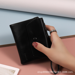 Portable short wallet 2024 spring/summer new Japanese and South Korea PU leather solid color zipper wrist strap folding can expa