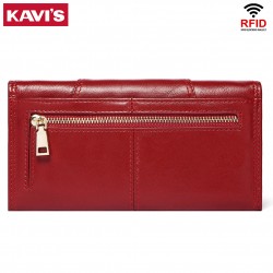 Fashionable Women's Long Wallet Genuine Leather Clutch Purses with Phone Pocket Mutifuctiona Ladies RFID Card Holder Handbags