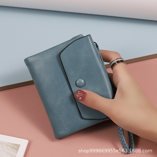 Portable short wallet 2024 spring/summer new Japanese and South Korea PU leather solid color zipper wrist strap folding can expa Portable short wallet 2024 spring/summer new Japanese and South Korea PU leather solid color zipper wrist strap folding can expa