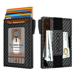 Slim Carbon Fiber Leather Wallet Credit Card Case with Double RFID Blocking Automatic Leather Pop Up Wallet for Cards and Notes